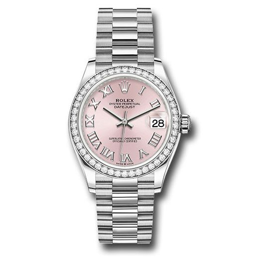 Đồng hồ Rolex White Gold Datejust Diamond Bezel Pink Roman Dial President Bracelet 278289rbr prp 31mm