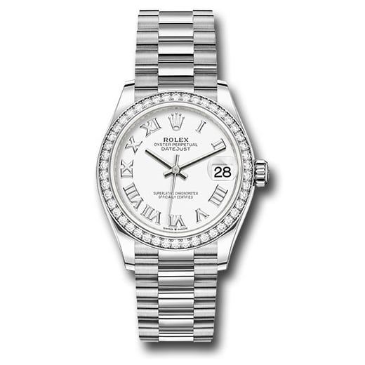 Đồng hồ Rolex White Gold Datejust 31 Watch Diamond Bezel White Roman Dial President Bracelet 278289RBR wrp 31mm