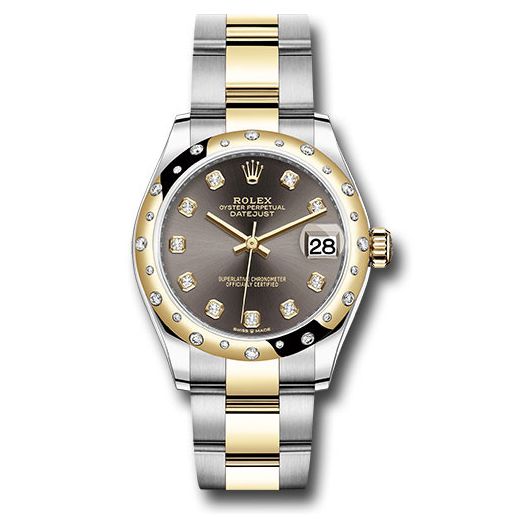 Đồng hồ Rolex Steel & Yellow Gold Datejust Domed Diamond Bezel Dark Grey Diamond Dial Oyster Bracelet 278343 dkgdo 31mm