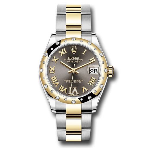 Đồng hồ Rolex Steel & Yellow Gold Datejust Domed Diamond Bezel Dark Grey Diamond Roman Six Dial Oyster Bracelet 278343 dkgdr6o 31mm
