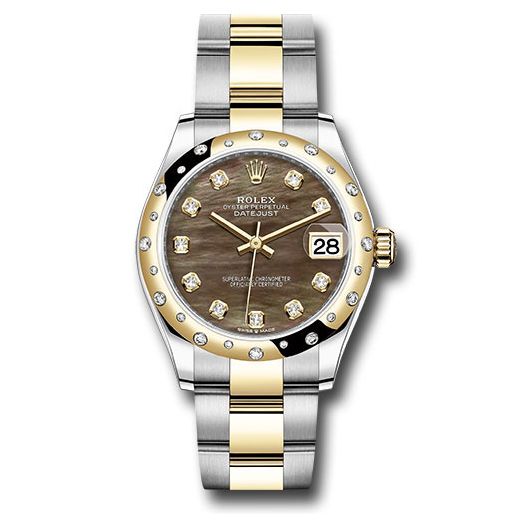 Đồng hồ Rolex Steel & Yellow Gold Datejust Domed Diamond Bezel Dark Mother-of-Pearl Diamond Dial Oyster Bracelet 278343 dkmdo 31mm