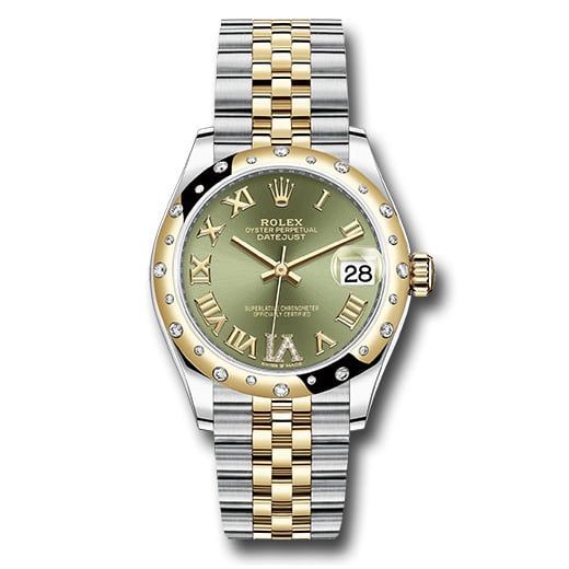 Đồng hồ Rolex Steel & Yellow Gold Datejust Domed Diamond Bezel Olive Green Diamond Roman Six Dial Jubilee Bracelet 278343 ogdr6j 31mm