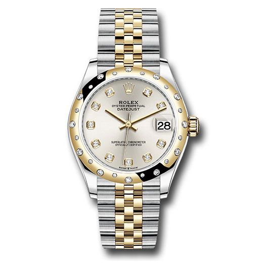 Đồng hồ Rolex Steel & Yellow Gold Datejust Domed Diamond Bezel Silver Diamond Dial Jubilee Bracelet 278343 sdj 31mm