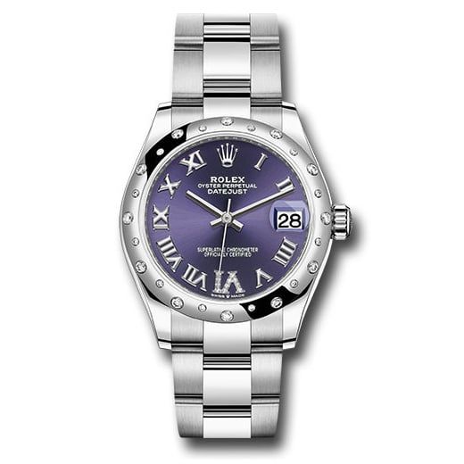 Đồng hồ Rolex Steel & White Gold Datejust Domed 24 Diamond Bezel Aubergine Roman Diamond 6 Dial Oyster Bracelet 278344RBR aubdr6o 31mm