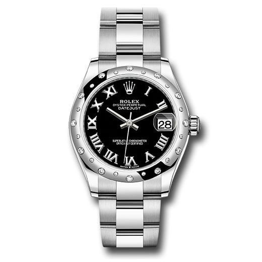 Đồng hồ Rolex Steel & White Gold Datejust Domed 24 Diamond Bezel Black Roman Dial Oyster Bracelet 278344RBR bkro 31mm