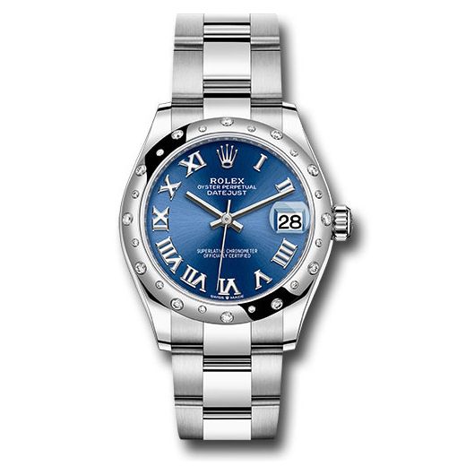 Đồng hồ Rolex Steel & White Gold Datejust Domed 24 Diamond Bezel Blue Roman Dial Oyster Bracelet 278344RBR blro 31mm 2021 Release