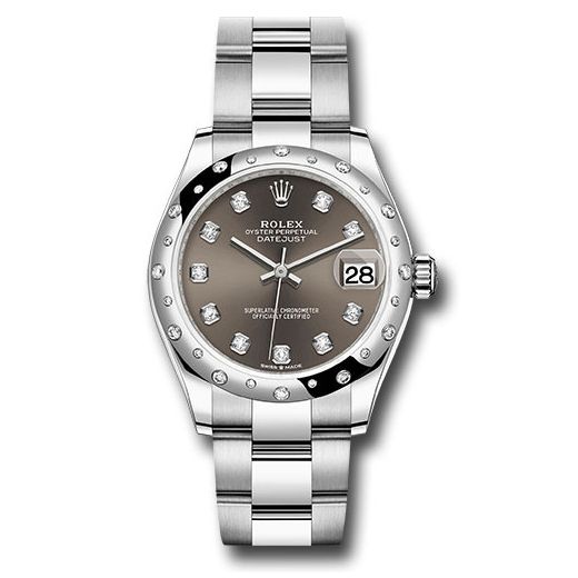 Đồng hồ Rolex Steel & White Gold Datejust Domed 24 Diamond Bezel Dark Grey Diamond Dial Oyster Bracelet 278344RBR dkgdo 31mm