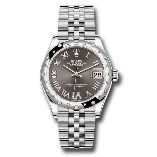 Đồng hồ Rolex Steel & White Gold Datejust Domed 24 Diamond Bezel Dark Grey Roman Diamond 6 Dial Jubilee Bracelet 278344RBR DKGDR6J 31mm