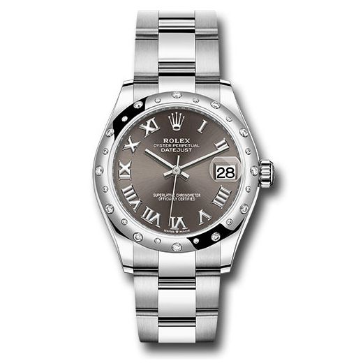 Đồng hồ Rolex Steel & White Gold Datejust Domed 24 Diamond Bezel Dark Grey Roman Dial Oyster Bracelet 278344RBR dkgro 31mm