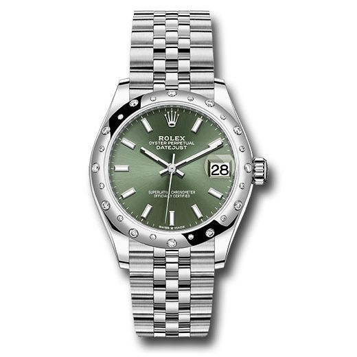 Đồng hồ Rolex Steel & White Gold Datejust Domed 24 Diamond Bezel Mint Green Index Dial Jubilee Bracelet 278344RBR mgij 31mm