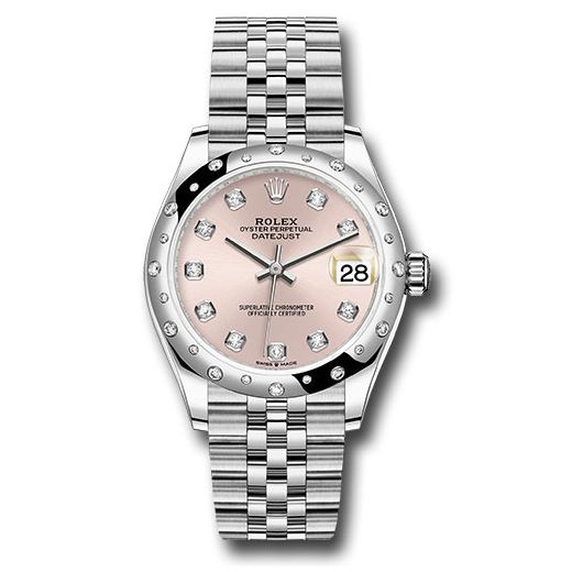 Đồng hồ Rolex Steel & White Gold Datejust Domed 24 Diamond Bezel Pink Diamond Dial Jubilee Bracelet 278344RBR pdj 31mm