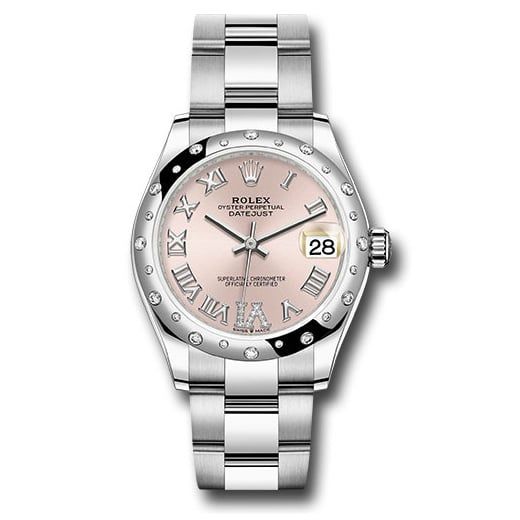 Đồng hồ Rolex Steel & White Gold Datejust Domed 24 Diamond Bezel Pink Roman Diamond 6 Dial Oyster Bracelet 278344RBR pdr6o 31mm