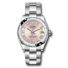 Đồng hồ Rolex Steel & White Gold Datejust Domed 24 Diamond Bezel Pink Roman Diamond 6 Dial Oyster Bracelet 278344RBR pdr6o 31mm