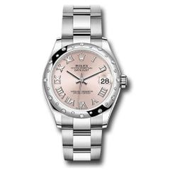 Đồng hồ Rolex Steel & White Gold Datejust Domed 24 Diamond Bezel Pink Roman Dial Oyster Bracelet 278344RBR pro 31mm
