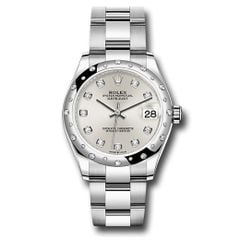 Đồng hồ Rolex Steel & White Gold Datejust Domed 24 Diamond Bezel Silver Diamond Dial Oyster Bracelet 278344RBR sdo 31mm