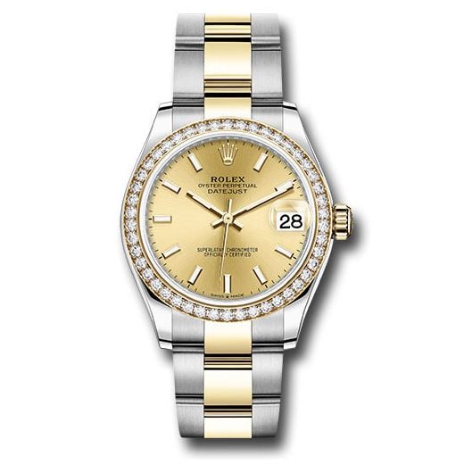Đồng hồ Rolex Steel & Yellow Gold Datejust Diamond Bezel Champagne Index Dial Oyster Bracelet 278383RBR chio 31mm