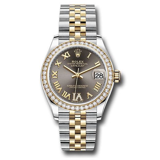 Đồng hồ Rolex Steel & Yellow Gold Datejust Diamond Bezel Dark Grey Diamond Roman Six Dial Jubilee Bracelet 278383RBR dkgdr6j 31mm