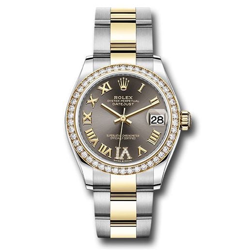 Đồng hồ Rolex Steel & Yellow Gold Datejust Diamond Bezel Dark Grey Diamond Roman Six Dial Oyster Bracelet 278383RBR dkgdr6o 31mm