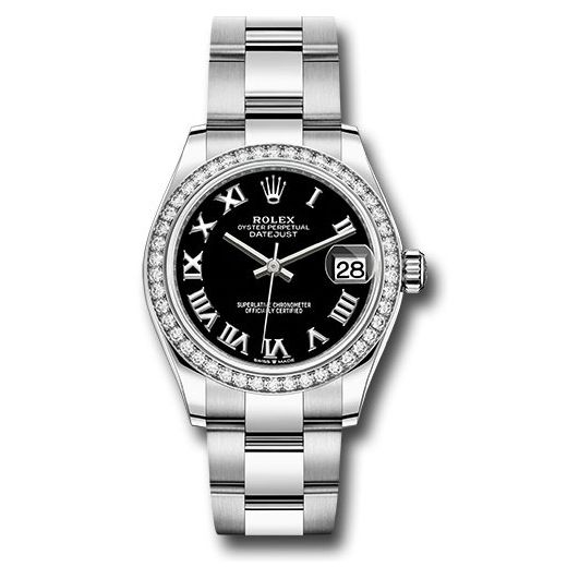 Đồng hồ Rolex Steel & White Gold Datejust Diamond Bezel Black Roman Dial Oyster Bracelet 278384RBR bkro 31mm