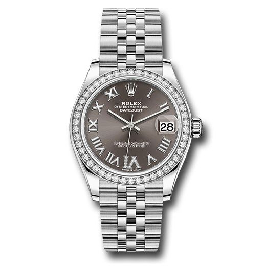 Đồng hồ Rolex Steel & White Gold Datejust Diamond Bezel Dark Grey Roman Diamond 6 Dial Jubilee Bracelet 278384RBR dkgdr6j 31mm