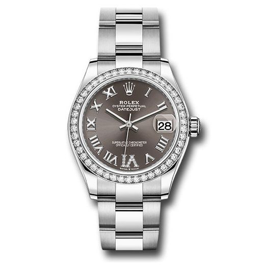 Đồng hồ Rolex Steel & White Gold Datejust Diamond Bezel Dark Grey Roman Diamond 6 Dial Oyster Bracelet 278384RBR dkgdr6o 31mm