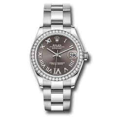 Đồng hồ Rolex Steel & White Gold Datejust Diamond Bezel Dark Grey Roman Diamond 6 Dial Oyster Bracelet 278384RBR dkgdr6o 31mm