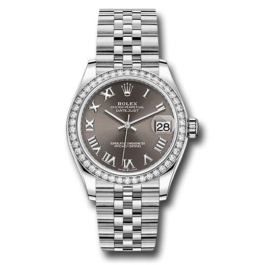 Đồng hồ Rolex Steel & White Gold Datejust Diamond Bezel Dark Grey Roman Dial Jubilee Bracelet 278384RBR dkgrj 31mm