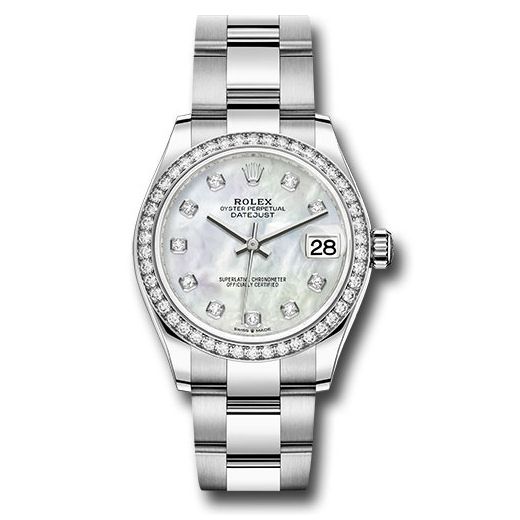 Đồng hồ Rolex Steel & White Gold Datejust Diamond Bezel White Mother-Of-Pearl Diamond Dial Oyster Bracelet 278384RBR mdo 31mm