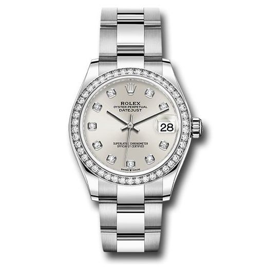 Đồng hồ Rolex Steel & White Gold Datejust Diamond Bezel Silver Diamond Dial Oyster Bracelet 278384RBR sdo 31mm