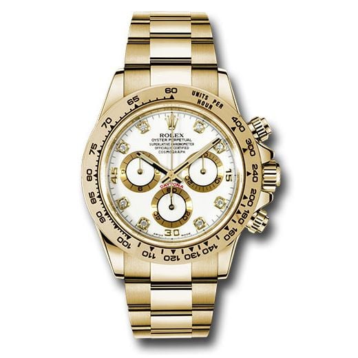 Rolex Yellow Gold Cosmograph Daytona White Diamond Dial 116508 wd