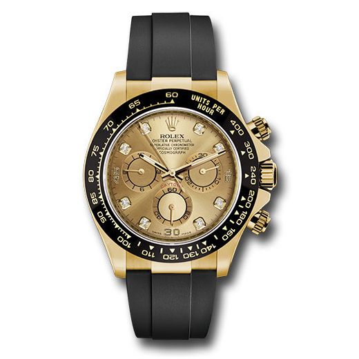 Đồng hồ Rolex Yellow Gold Cosmograph Daytona Champagne Diamond Dial Black Oysterflex Strap 116518LN chdof 40mm