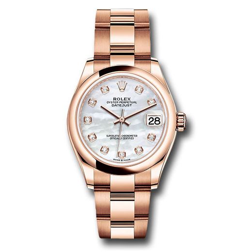 Đồng hồ Rolex Everose Gold Datejust Domed Bezel Silver Diamond Dial Oyster Bracelet 278245 mdo 31mm