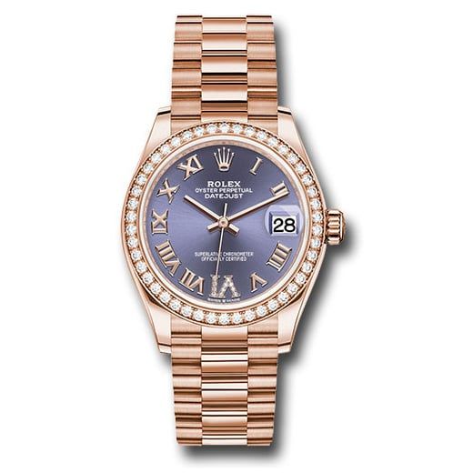 Đồng hồ Rolex Everose Gold Datejust Diamond Bezel Aubergine Diamond Six Dial President Bracelet 278285RBR aubdr6p 31mm