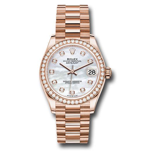 Đồng hồ Rolex Everose Gold Datejust Diamond Bezel Silver Diamond Dial President Bracelet 278285RBR mdp 31mm