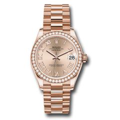Đồng hồ Rolex Everose Gold Datejust Diamond Bezel Rosé Roman Dial President Bracelet 278285RBR rsrp 31mm