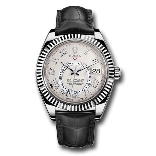 Đồng hồ Rolex White Gold Sky-Dweller Ivory Roman Dial Black Leather Strap 326139 iv 42mm