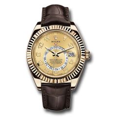 Đồng hồ Rolex Yellow Gold Sky-Dweller Champagne Arabic Dial Brown Leather Strap 326138 ch 42mm