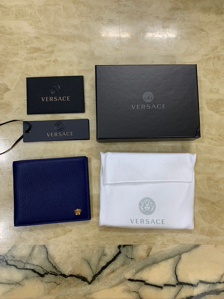 Ví nam Versace da bê navy hạt