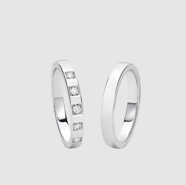 Nhẫn cưới cặp đôi Marryme bạch kim 18 kt đính 5 viên kim cương