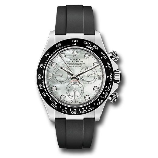 Đồng hồ Rolex White Gold Cosmograph Daytona Mother-of-Pearl Diamond Dial  Black Oysterflex Strap 116519LN mdof 40mm