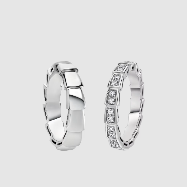 Nhẫn cưới cặp vàng trắng 18kt Serpenti Viper nạm viên kim cương