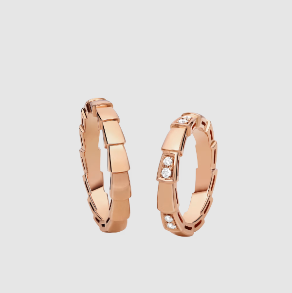 Nhẫn cưới cặp đôi vàng hồng 18kt Serpenti Viper đính viên kim cương (4mm)