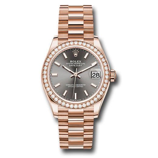 Đồng hồ Rolex Everose Gold Datejust Diamond Bezel Rhodium Index Dial President Bracelet 278285RBR dkrhip 31mm