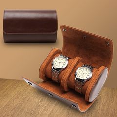 Hộp cuộn đựng đồng hồ bằng da dạng ví cầm tay du lịch 2 ngăn cao cấp màu Nâu