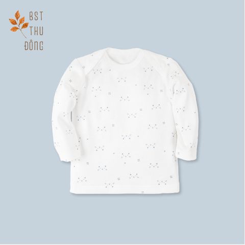 Áo sơ sinh tay dài cổ chồm Mèo dày xanh