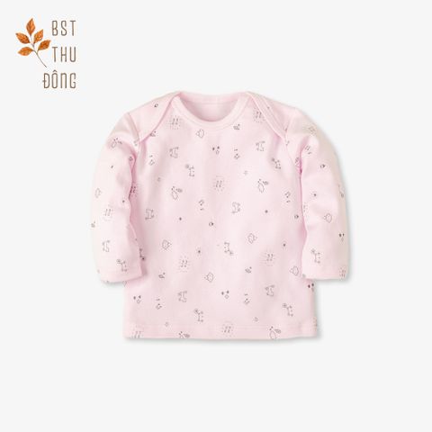 Áo sơ sinh tay dài cổ chồm Mèo Mây dày hồng