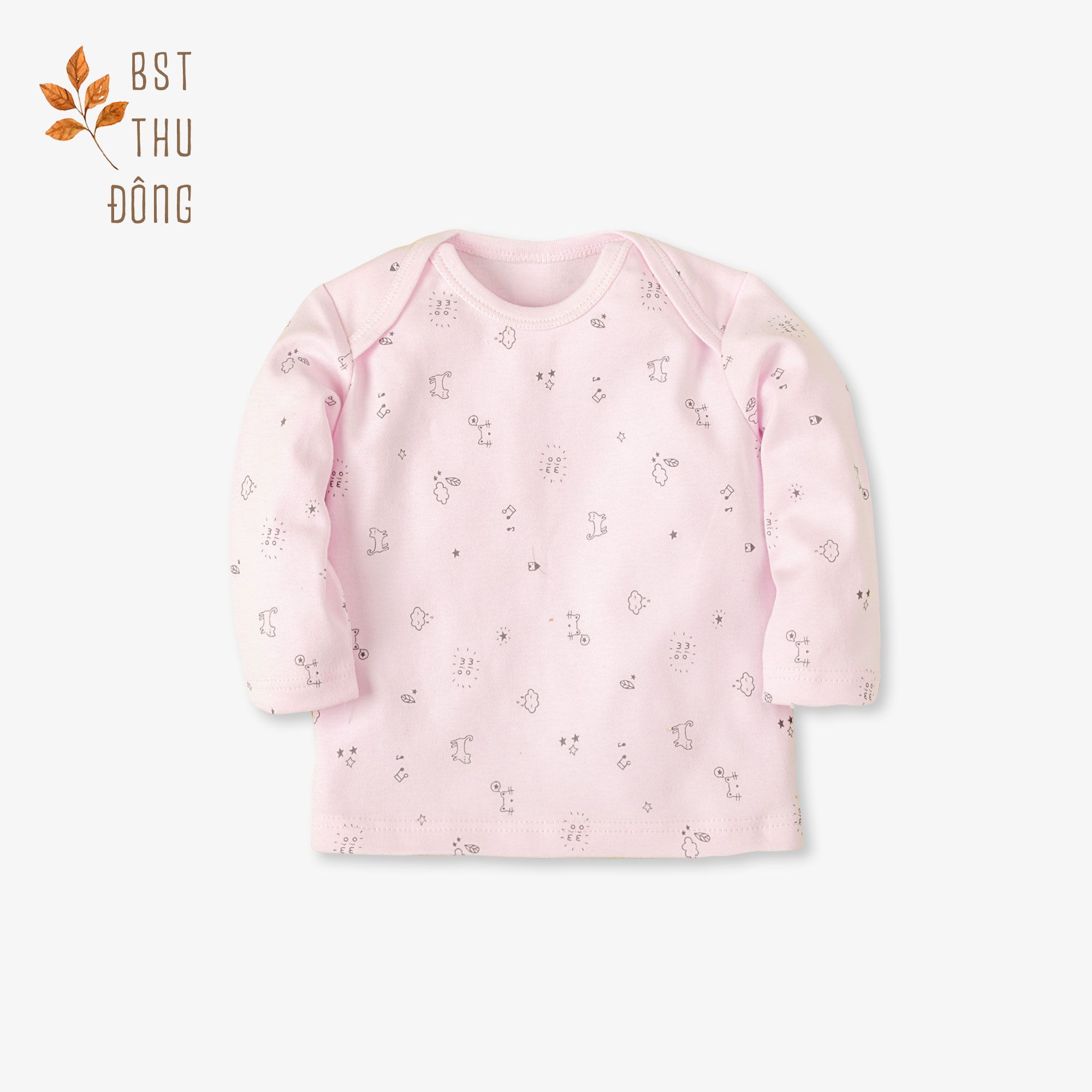 Áo sơ sinh tay dài cổ chồm Mèo Mây dày hồng