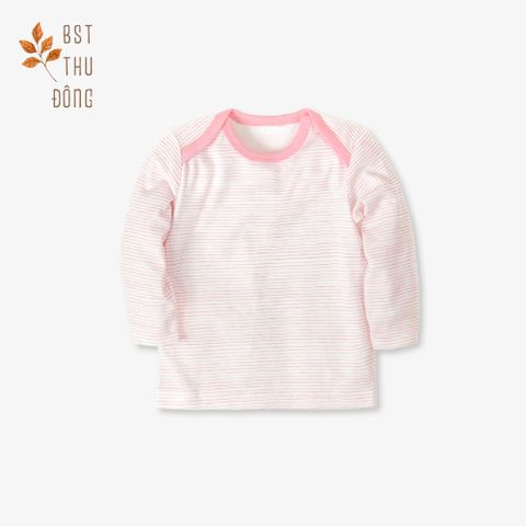 Áo sơ sinh tay dài cổ chồm Sọc dày hồng