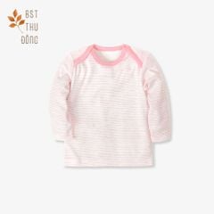 Áo sơ sinh tay dài cổ chồm Sọc dày hồng
