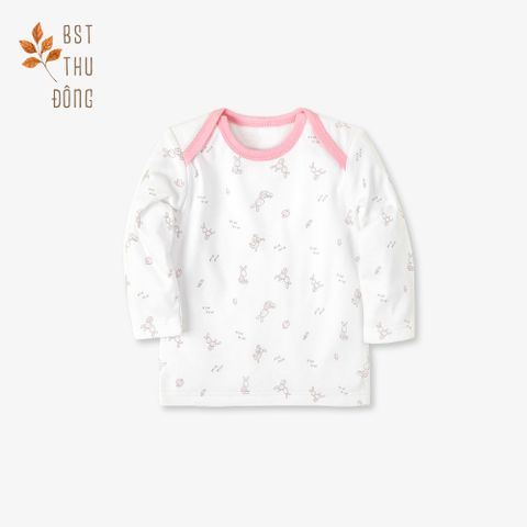 Áo sơ sinh tay dài cổ chồm Thỏ dày hồng